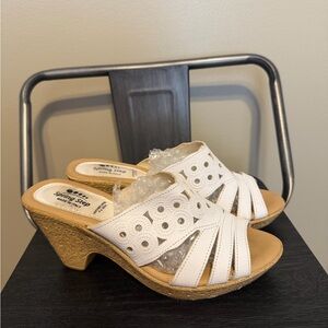 Spring Step White Leather Cutout Slide Sandals EU 38 Made in Italy Comfort Heels